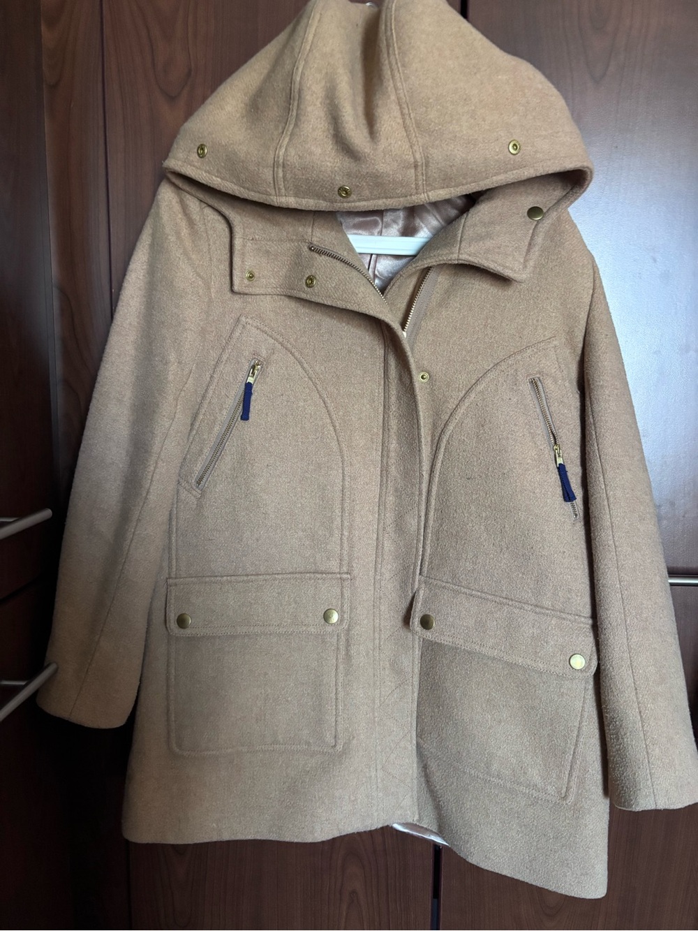 JCrew Crewcut Girl Hooded Wool-Blend Coat in Camel, Sz 14
